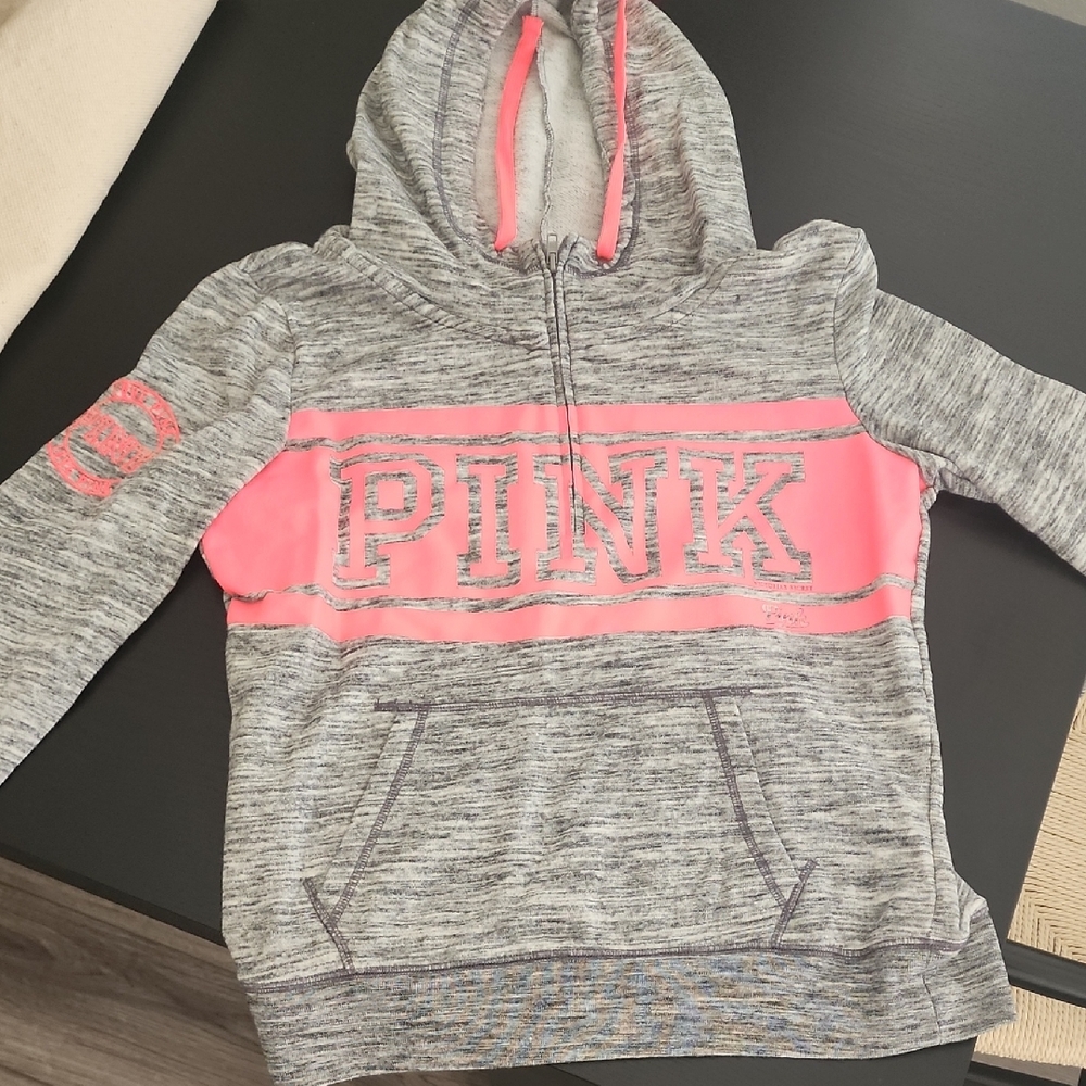 PINK Victoria's Secret Gray and Pink Color-Block Hoodie